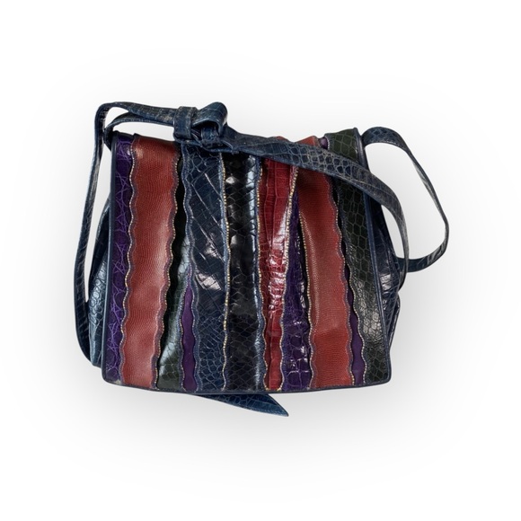 Vintage: Sharif ♕ Rainbow Snakeskin Leather Patchwork Crossbody Bag Handbag ♕ - Picture 15 of 16